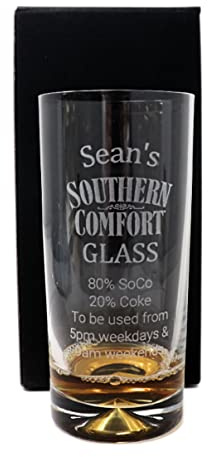 Regalo Personalised Dimple Highball Glass - Southern Comfort Design | Custom Laser Engraved with Any Name | 300ml Dimple Tumbler for Whiskey & Cocktails | Approx. 15cm x 6.9cm (Cardboard Gift Box)