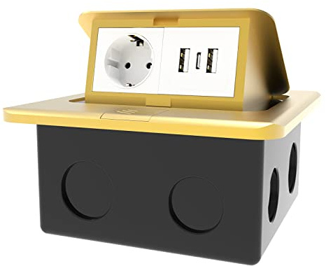 AXOTEN New Bloc Prise Escamotable pour Encastrer au Bureau,Connection Box avec Prises et Port USB et Port Type C,Prise Plan de Travail Cuisine Bureau,Comptoir,Atelier