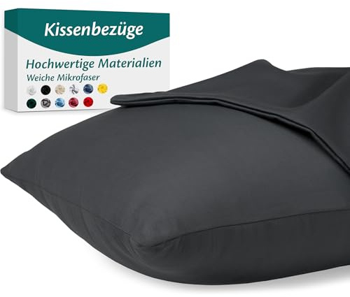Kissenbezug 40x70 – Mikrofaser Oeko-TEX Zertifiziert – Anthrazit – 2er Set Kopfkissenbezug für Kissen 40 x 70 Weich & Atmungsaktiv – Kissenbezüge Hypoallergen Waschbar mit Verdecktem Reißverschluss