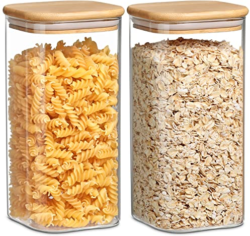 YUEYEE Vorratsgläser mit Deckel Vorratsdosen mit Luftdichten Bambus Deckel zum Konservieren von Nudeln Bohnen Kaffee Reis Keksnuss Großes Fassungsvermögen Transparente Vorratsdosen Glas 2 Stück 1600ml