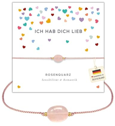 happymaker - Freundschaftsarmbänder, Rosenquarz und Mondstein Armbänder Frauen, Edelstein Armbänder mit Spruchkarte und Geschenkverpackung, handmade in Deutschland