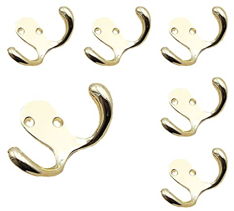 TopHomer 6 Stück Gold Kleiderhaken, Wandmontage, Doppelzinken, Türgarderobe mit Schrauben zum Aufhängen von Kappen, Taschen und Handtüchern