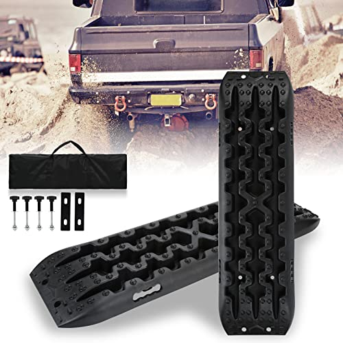 Ikodm 2x Anfahrhilfe Wohnmobil, Recovery Board Offroad Tracks, Sandbleche Traktionsmatte Kunstoff mit Aufbewahrungstasche und Installationstool, für Geländewagen Wohnmobil LKW PKW, 106*31*6cm