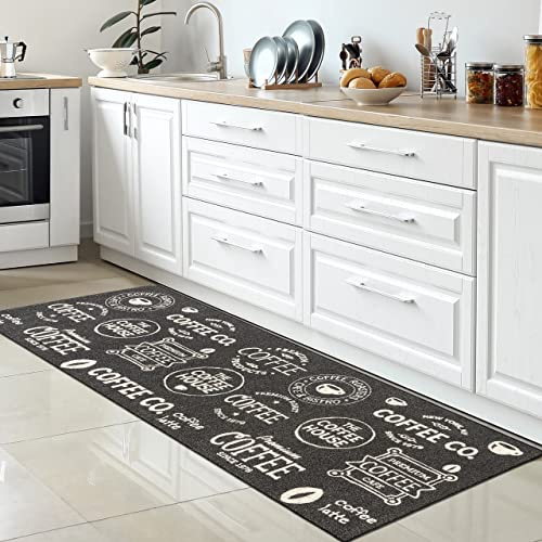 CARPETIA Küchenteppich Coffee-Motiv Grau Schwarz Weiß 80x250 cm