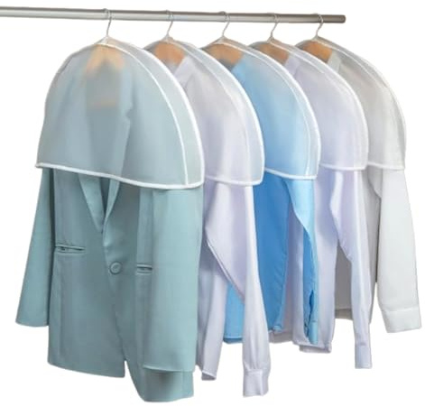 Merkaunis 50 Pcs Shoulder Covers, 23.6 x 11.8 Inch, Clear Plastic, Garment Shoulder Dust Covers for Coats, Jackets, Dress Closet Storage | 23.6x11.8 Inches Extra Wide Breathable Fabric Covers, Coat Jacket Dress Storage Protector, Clear Wardrobe Organizer