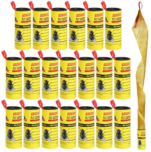 20pz Rotolini Acchiappamosche, GeeRic Trappole Mosche Zanzare Adesivi Nastro di Trappole Adesive Appeso Non Tossica Inodore Trappole per Tarma in Balcone Mosche da Finestra Casa Camera Giallo