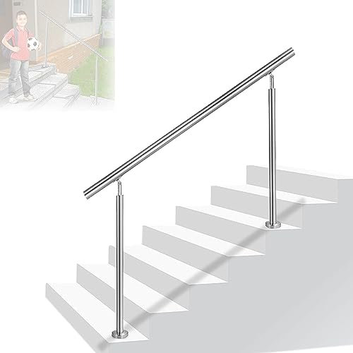 LARS360 200cm Handlauf Geländer Treppengeländer Ø 42 mm Geländerstäben aus Edelstahl 0 Querstreben Terrassengeländer Bodenmontage Bausatz Treppen für Drinnen Draußen Treppen Balkon Brüstung