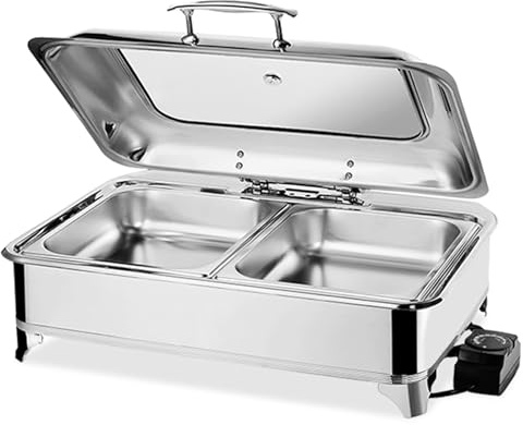VFDZ 9L Chafing Dish Elektrisch mit Glasdeckel, Temperatur Einstellbar(1/2) | Professional Elektrischer Chafing Dish, Speisewärmer Buffetwärmer für Buffet, Edelstahl, Einfache Reinigung und Wartung