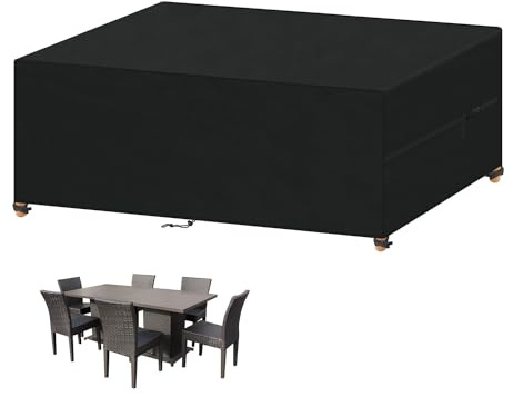 VANSHEIM Gartenmöbel Abdeckung Wasserdicht 220x110x75cm Tisch Abdeckplane | 420D Oxford Abdeckhaube Gartentisch Rechteckig, Schutzhülle für Gartenmöbel Sitzgruppe Winterfest Gartentisch Abdeckung