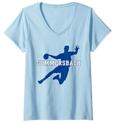 Damen Gummersbach Handball Mannschaft Verein Fan NRW blau weiss T-Shirt mit V-Ausschnitt