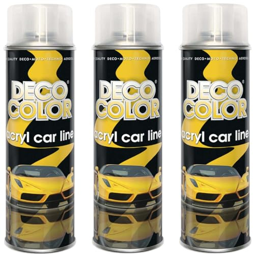 Deco Color 3er Sparpack ACRYL CAR LINE KLARLACK MATT in 500ml - Lackspray für z.B. KFZ, Auto, Motorrad, Alufelgen, Stahlfelgen (3 Dosen Klarlack MATT 500ml)