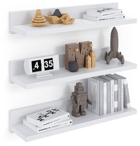 ComfortCove Estante de Pared, Estantes Flotantes, Set de 3, 39 cm, Blanco