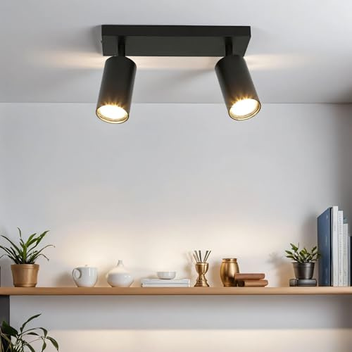 Licht-Erlebnisse Deckenstrahler Edelstahl Aluminium Schwarz Büro Küche 25 cm GU10 2-flammig zielgerichtet flexibel kleiner Deckenspot Wohnzimmer LEO