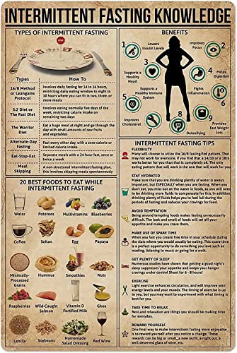 Oudrspo Intermittent Fasting Knowledge Metal Signs Vintage Home Decor Retro Tin Poster Plaque For Home Kitchen Bedroom Restaurant Coffee Shop Dining Room Wall Art 12x16 Inch