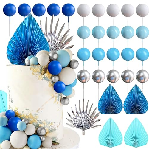 JeVenis Blaue Kuchendekoration Blau Silber Kugeln Kuchen Topper Baby Shower Kuchen Dekoration für Hochzeit Brautdusche Geburtstag