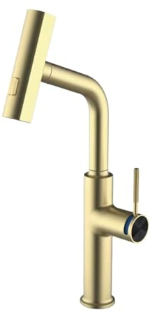 Luxuriöser weißer Küchenarmatur mit ausziehbarem Design, Wasserfall-Wassermodus, Einhand-Kaltwasserhahn und Spültischarmatur mit zwei Bedienelementen (Color : Brushed Gold)