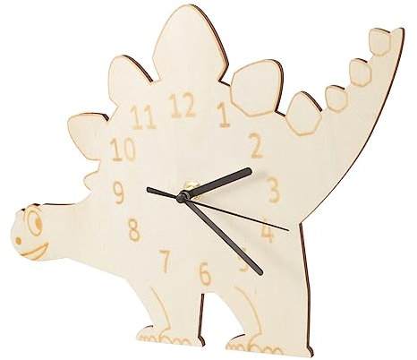 ULDIGI Dinosaurier Kreatives Cartoon Design Wanduhr Holz mit Lautloser Funktion und Klarer Anzeige Dekorative Uhr in Beige für Schlafzimmer