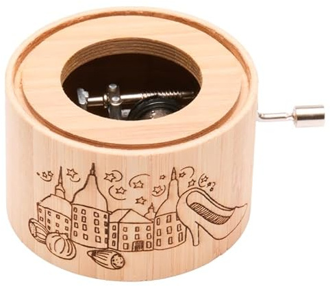 Spieluhr aus Bambus mit der Titelmelodie zu Drei Haselnüsse für Aschenbrödel - music box von Kurbelwerk green-line, Motiv-Edition, gerahmt