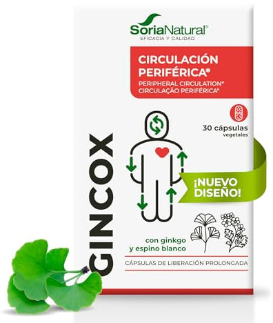 Soria Natural Gincox Cápsulas – Con Ginkgo Biloba y Espino Blanco – Favorece la Circulación Periférica – Ayuda al Mantenimiento de la Función Cognitiva - 30 Cápsulas
