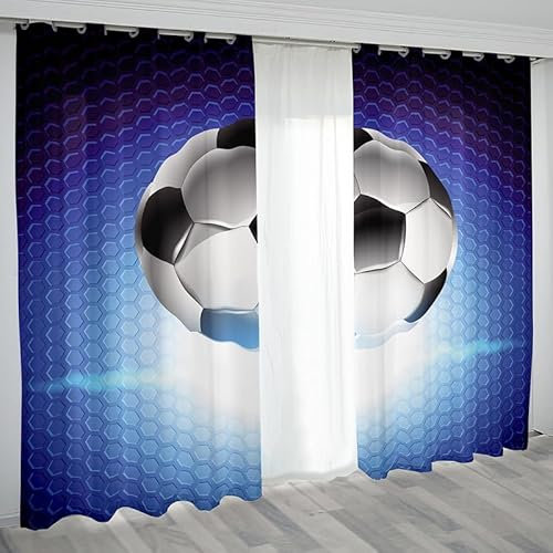 Rptidmv Vorhänge mit Ösen 2er Set Fußball Modern Blickdichte Vorhang Thermovorhang Kälteschutz Verdunklungsvorhänge für Wohnzimmer Schlafzimmer Kinderzimmer 140 x 175 cm (BxH)