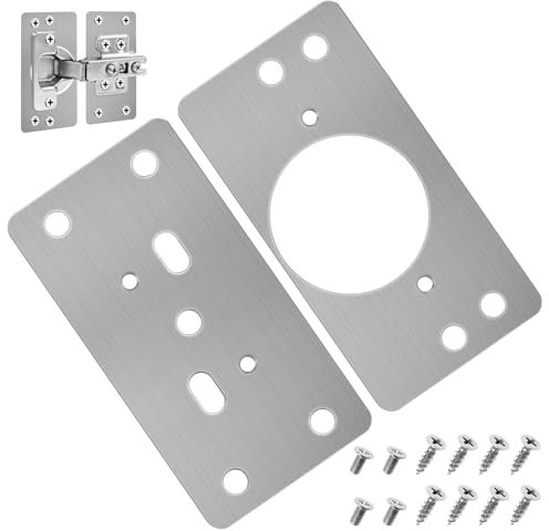 2 Piezas Placa de Reparación de Bisagras, Soportes con Orificio y Tornillos con 12 tornillos, Placas de Soportes de Reparación de Bisagras, Artefacto de Reparación de Bisagras, para Armario, Gabinete