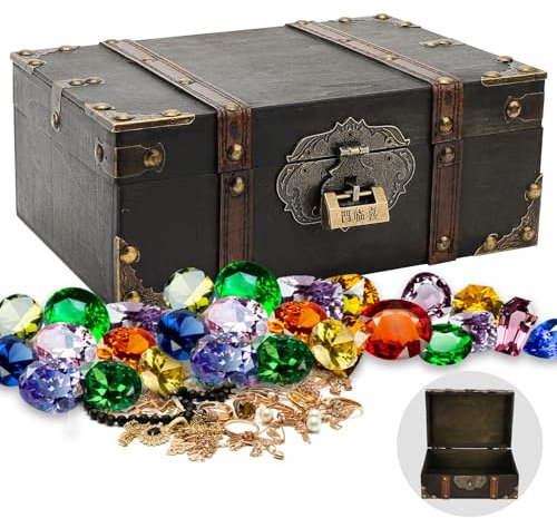 UMILKI Schatzkiste Holz,Vintage Holz Schatztruhe Kinder mit Schloss, 23.5 * 16 * 9.5cm Holztruhe Piratenkiste für Aufbewahren und Dekorieren Geschenke