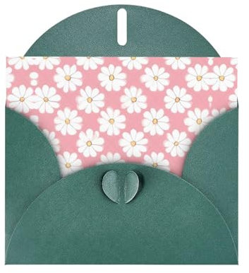 Dunkelgrüne WHJSHOP weiße Chrysanthemen-Texturdiagramm-Druck-Grußkarte – hochwertiges Perlglanz-Papier, doppelseitig, Perleneffekt, Liebesschnalle, Perlenpapierumschlag