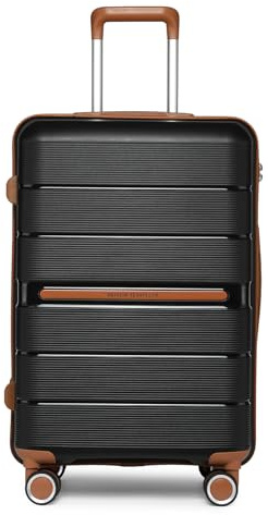 British Traveller Reisekoffer Handgepäck Trolley Hartschalenkoffer 100% PP mit 8 Spinnerräder Rollkoffer 56 * 37 * 22cm Suitcase TSA-Schloss Schwarz