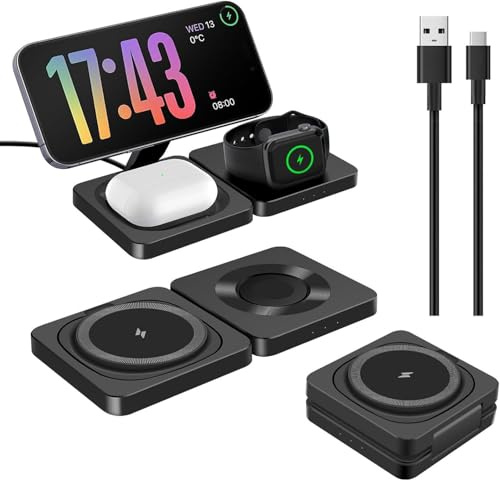 Chargeur Induction 25W Compatible avec Mag -Safe 3 en 1 Chargeur Station de Charge pour iPhone 17 16 15 14 13 12, Apple Watch 11-4/Ultra/SE, AirPod Pro/4/3/2