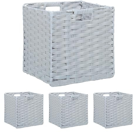 Relaxdays Aufbewahrungskorb, 4er Set, geflochten, Kleidung, Spielzeug, HBT: 31 x 32 x 30 cm, Kunststoff Regalkorb, grau