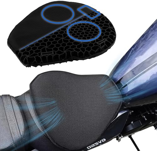 APEBAZY Coussin de siège universel en gel pour moto, coussin de siège en nid d'abeille 3D à absorption des chocs, antidérapant et respirant, avec housse de siège, pour trajets longs et courts