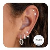 FUNEIA 5 Paar Ohrringe Silber 925 Set Für Damen 14k Vergoldet Kleine Creolen Ohrstecker Silber 925 Set Stapelbar Zirkonia Ohrringe Stecker Schmuck Helix Piercings Ohr Für Mehrere Ohrlöcher