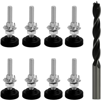 8 piezas de pie regulable para mueble M8 x 50 mm, pie de nivelación ajustable con tuercas de cilindro, contratuercas y taladro, patas de mesa de atornillar, para silla, sofá, armario, mueble de cocina
