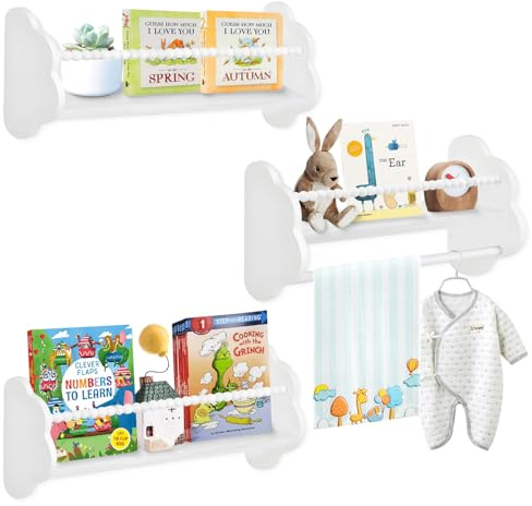 Taimimy 3er Set Kinder Bücherregal Wand, 40cm Wand Bücherregal Kinderzimmer,Bücherregal Kinder Wolke WeißMassives Holz für Zeitschrift Kinderzimmer Schlafzimmer Dekor Küche Gewürzregal