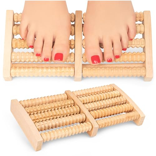 SULPO Holz Fußmassagegerät – Doppel Fußroller – traditioneller Fußmassageroller – 10 Massagewalzen – lindert Fußschmerzen, fördert die Durchblutung, reduziert Stress, Müdigkeit und Muskelverspannungen