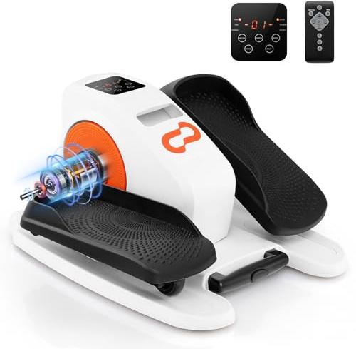 GOPLUS Elíptica Máquina Bajo Escritorio, Pedal Eléctrico para Casa con Pantalla y Control Remoto, 3 Modos Automáticos, 5 Velocidades, Entrenador Elíptico Portátil para Ancianos y Adultos (Blanco)