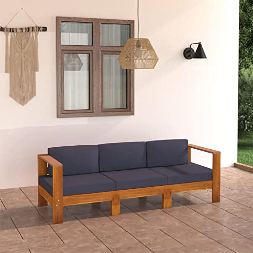 QJBSAVVA 3-Sitzer Gartensofa Akazie massiv mit dunkelgrauen Auflagen 70x65x60 cm Modernes Design Robust und wetterbeständig für Balkon Terrasse & Garten Balkonmöbel Outdoor Lounge