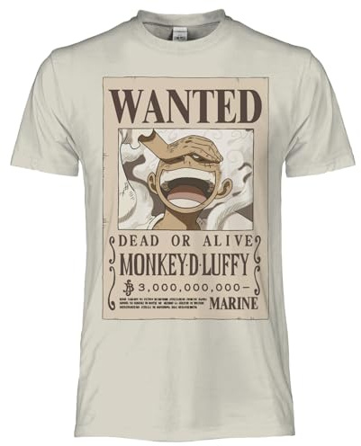 One Piece T Shirt Luffy Wanted Poster. Maglietta Ufficiale Unisex. Maglia Regular in Cotone. per Adulto e Ragazzo