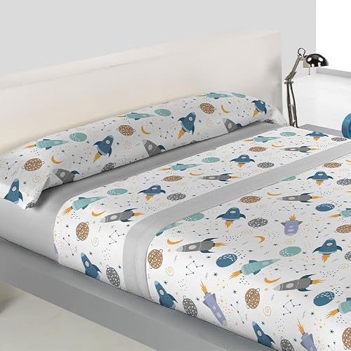 Rufino Díaz Juego Sábanas 3 Piezas Invierno Coralina Space (Gris - 90 cm) - Taco Extra Suave para Adultos e Infantil - Sensación acogedora y de Confort