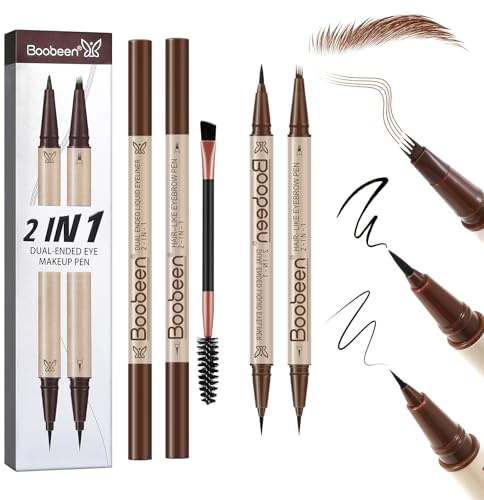 Boobeen Lápiz delineador líquido negro, set de lápices de cejas resistentes al agua, cepillo para cejas, set de maquillaje trío, set de maquillaje de ojos de larga duración