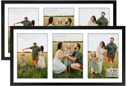 twirush 2 Stück Collage Bilderrahmen, 3er Bilderrahmen für Fotos 10x15 cm, Fotorahmen 23x18 cm zeigt 6 Fotos, Fotorahmen zum Aufstellen oder Aufhängen für Wohnzimmer Schlafzimmer Büro Galerie