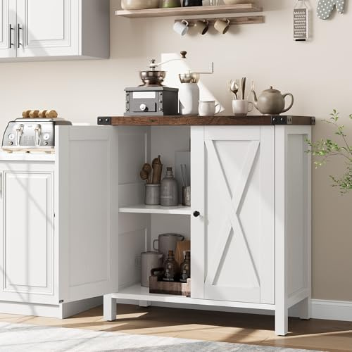 Thaookte Armadio da cucina con ante e ripiano regolabile, stile rustico, buffet, cucina, soggiorno, sala da pranzo, 76 x 40 x 80 cm
