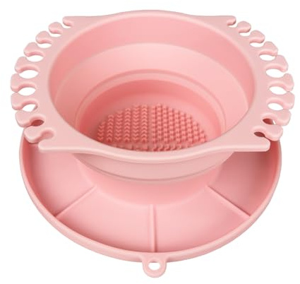 Collapsible Silicone Paint Brush Cleaner Basin Foldable Paintbrush Cleaning Container for Acrylic, Watercolor & Oil Painting (Pink, 15 * 12.2 * 6.5cm/5.91 * 4.8 * 2.56inches)