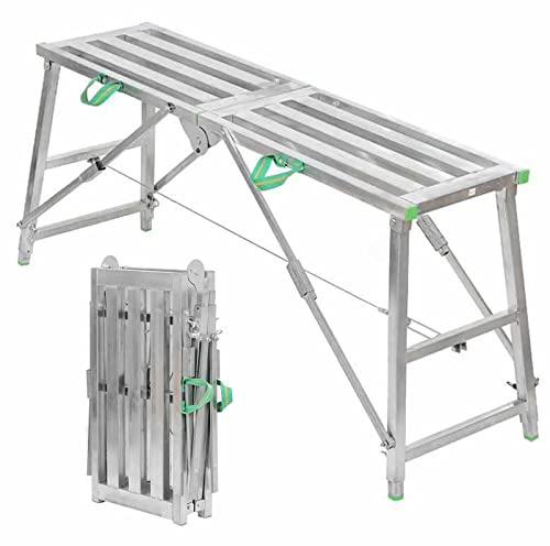Ponteggio Pieghevole Regolabile in Altezza per lavori di bricolage e Manutenzione di Veicoli, Scala Multifunzionale Portatile con Sgabello e Panca (140 cm)