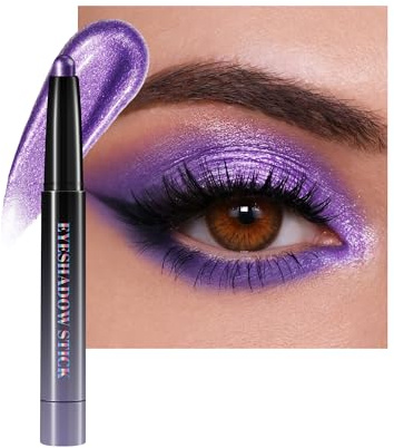 Schimmernd Creme Lidschatten Stift, Violett Glitzer Lidschattenstift Wasserfest Langanhaltend, Seidig Glatte Textur, Hochpigmentiert Metallic Glitter Eyeshadow Stick Makeup, Knitterfrei & Blendable-10