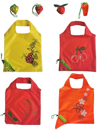 4 Stück Einkaufstasche faltbar Wiederverwendbare Einkaufstaschen Set Fruchtform zum Zusammenfalten Praktisch für Supermarkt Reise und Platzsparend Verstaubar Ideal als Alternative zu Einwegtüten
