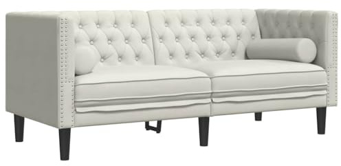 QJBSAVVA Chesterfield-Sofa 2-Sitzer Samt in Creme - Elegantes Polstersofa mit Knopfheftung und Nackenrollen - Klassisches Design Couch für Wohnzimmer & Büro, 174 x 74,5 x 70,5 cm
