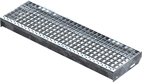 Fenau – 900 x 270 mm - Gitterrost-Stufe (R11) XSL, MW: 30/30 mm, verzinkt, Stahl-Treppenstufe nach DIN-Norm, Fluchttreppen geeignet, Anti-Rutsch-Wirkung
