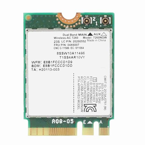 ASHATA Dual Network Card, 2.4G/ 5G Wireless Network Card for 7260 AC 867Mbps Special for LENOVO/ThinkPad,Dual Frequency Wifi Network Card with NGFF/ M2 Interface