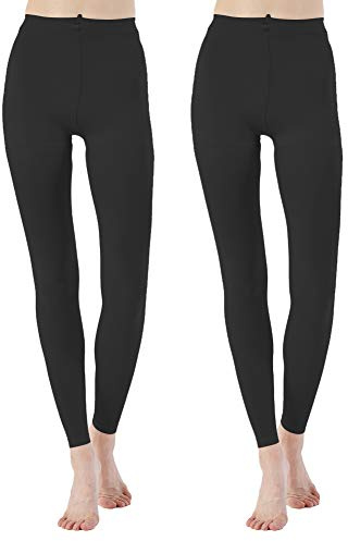 MANZI Women Footless Tights for Dance Ballet Black Tan 70 Denier(Black,M)